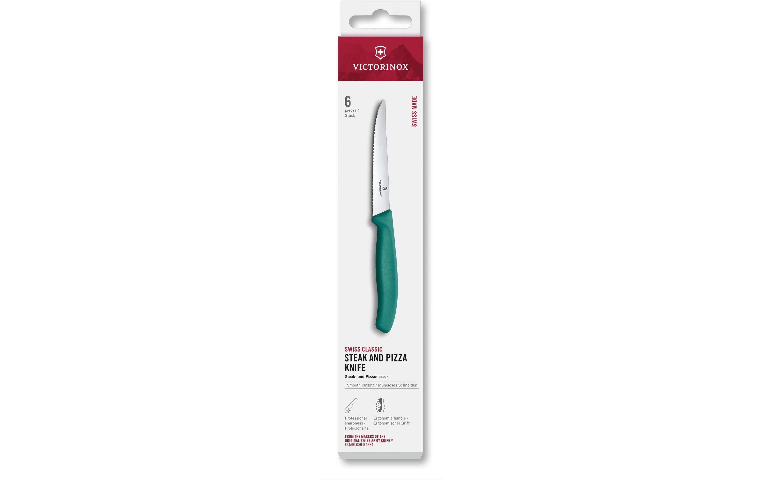 Steak-Pizzamesser-Set Swiss Classic, 11 cm, Grün, 6 StückSteak und Pizzamesser mit extra scharfem Wellenschliff