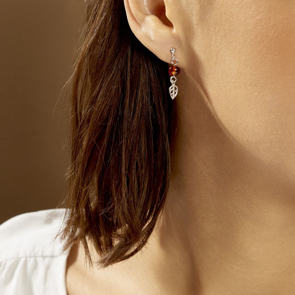 Boucles D'oreilles Pendantes Nolana Argent Blanc Ambre