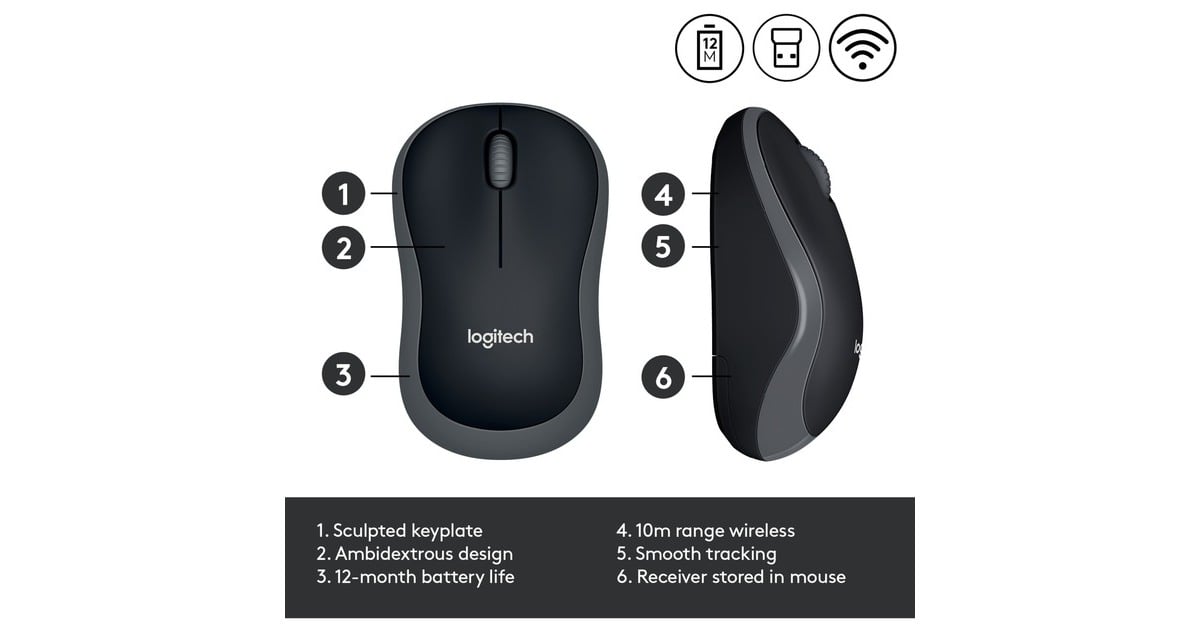 LogitechWireless Mouse M185  (Grijs, Retail)