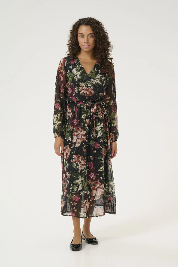 Cream CRVallie Dress Black with golden flowers