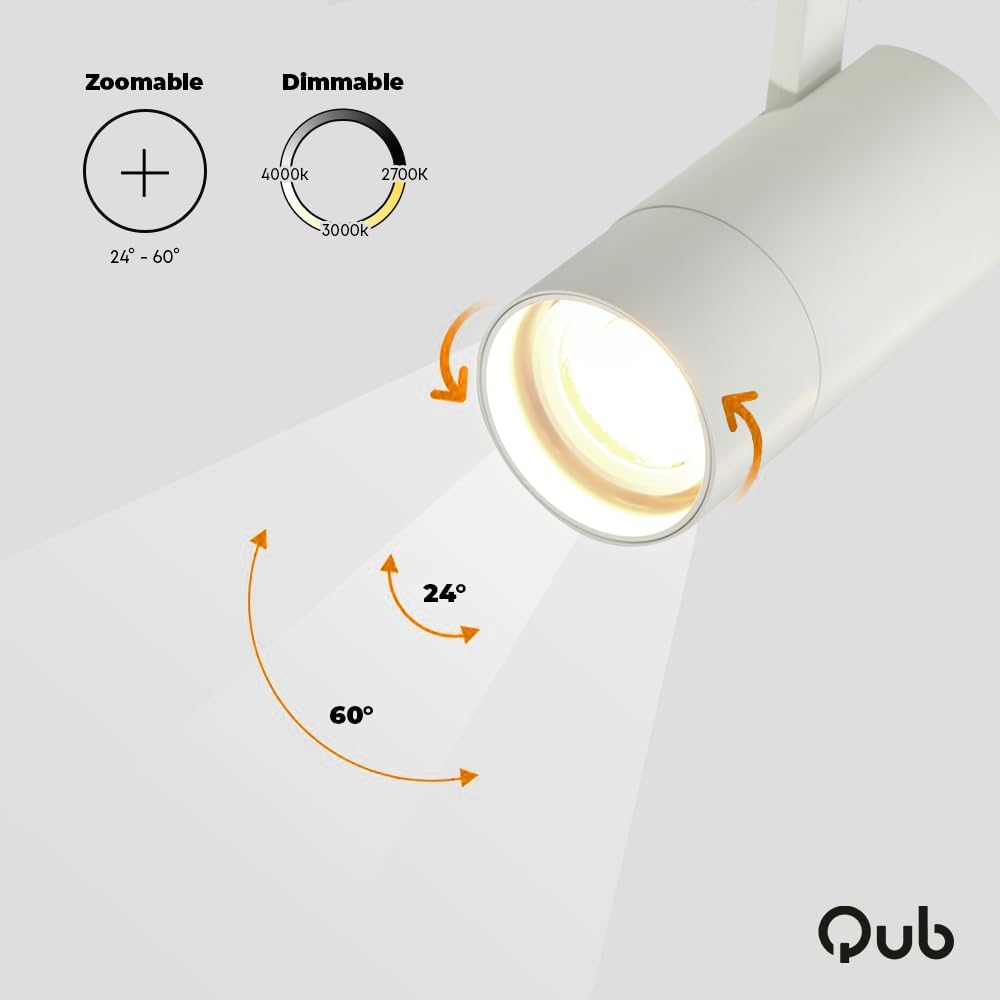 Qub Zoom LED Schienensystem – U-Form – 3x 200cm – 6x Spots – 3-Phasen – Deckenstrahler Weiß – Einstellbare Helligkeit 20W/25W/30W – Farbtemperatur 2700K/3000K/4000K (Warmweiß bis Tageslichtweiß)