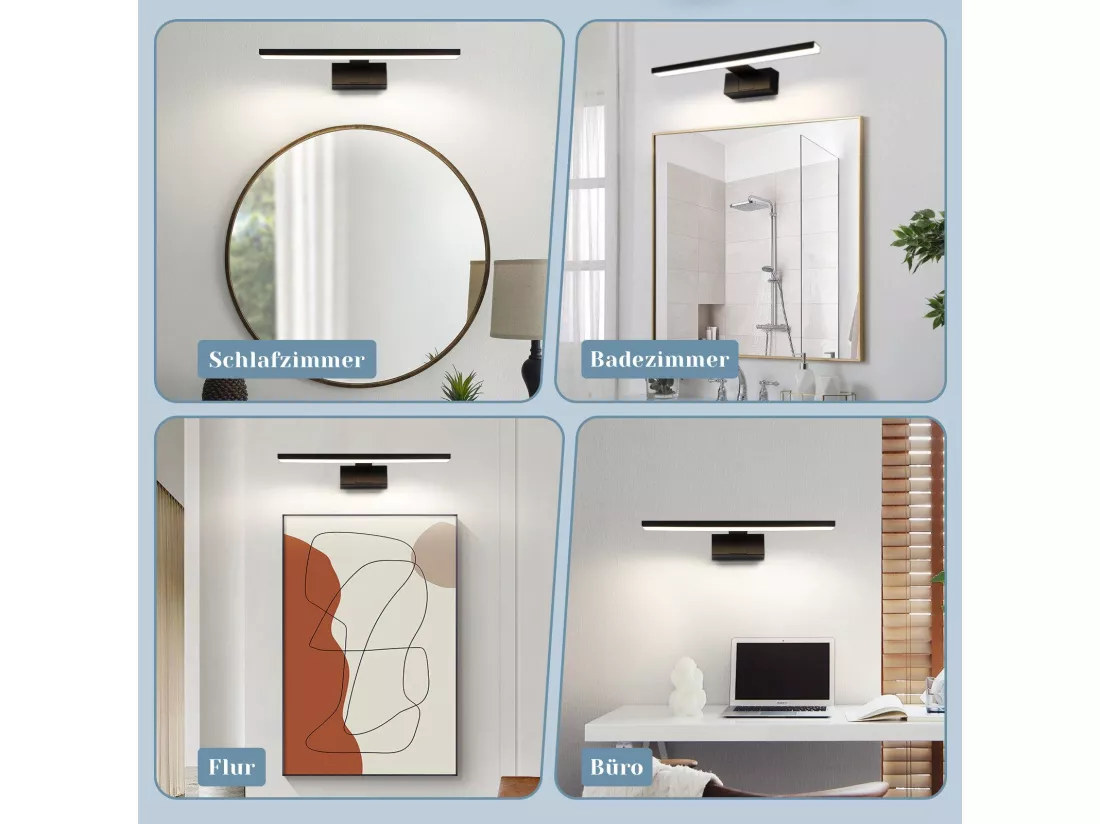 NETTLIFE Applique LED salle de bain，lampe miroir LED,IP44 lampe armoire, Moderne, lumière blanche neutre 4000k MAX.8W, 40×5.1×12.8cm, noire