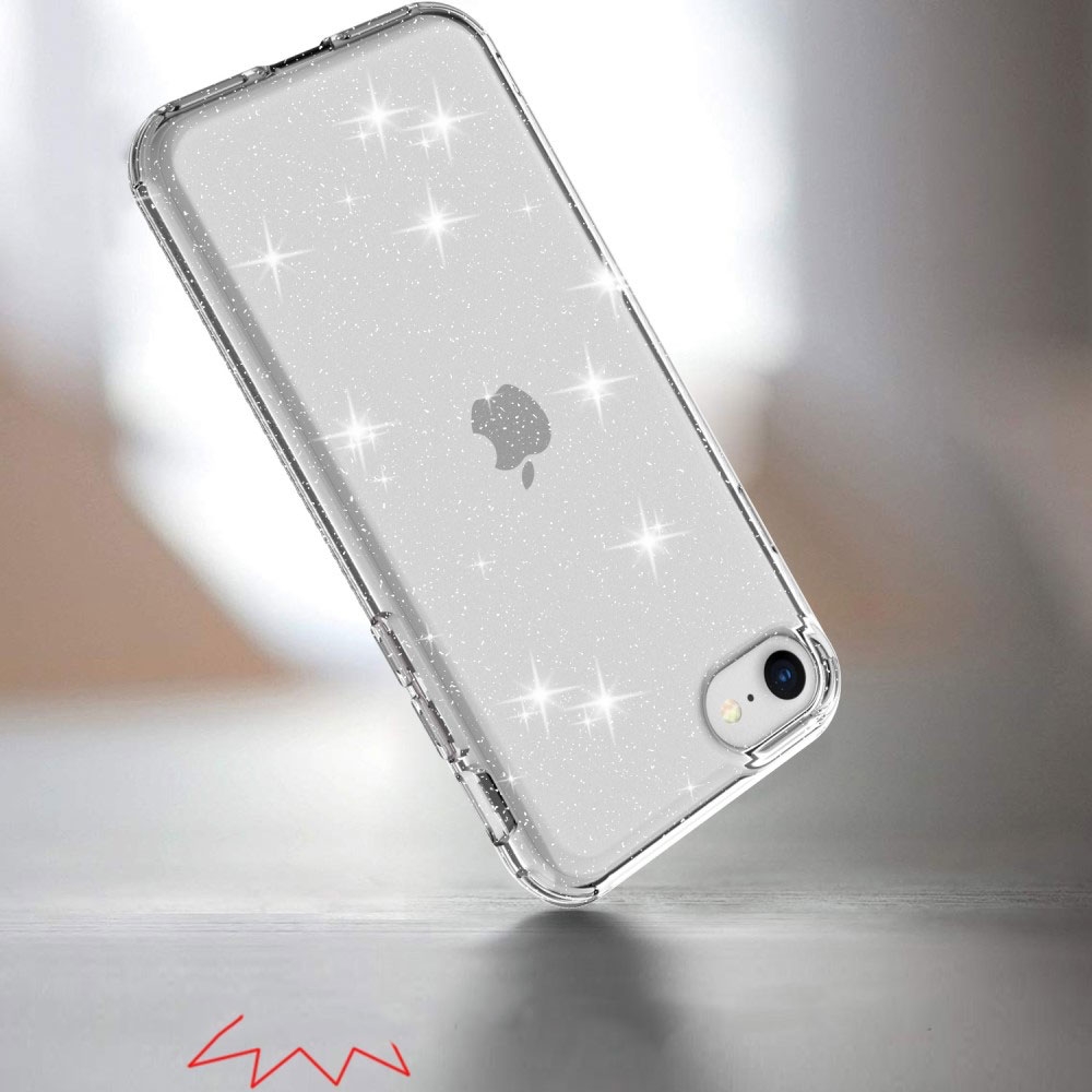 iPhone SE (2022/2020) / 8 / 7 / 6S Gummi Case Schutzhülle im Glitzer Design - Silber / Transparent