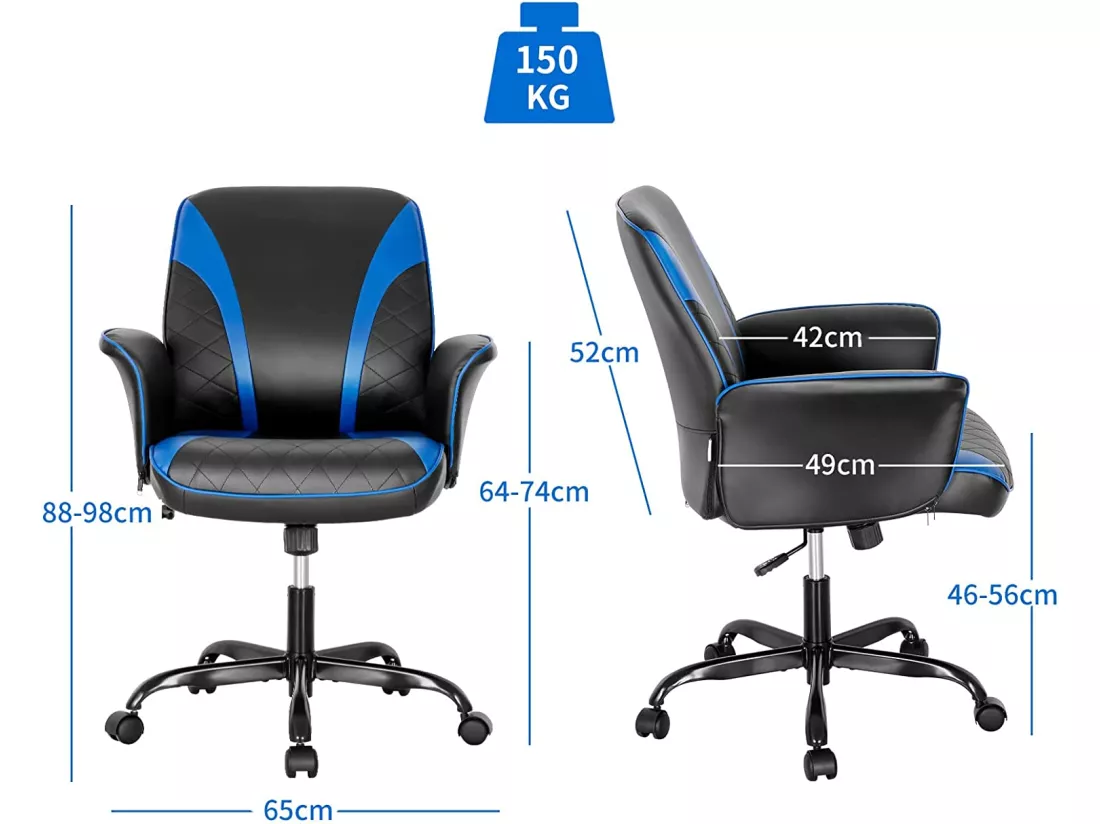Chaise Gaming Cuir PVC, Siège Gamer Ergonomique Pivotant, Fauteuil de Bureau de Bascule, Réglable en Hauteur, Base en Métal Charge 150kg