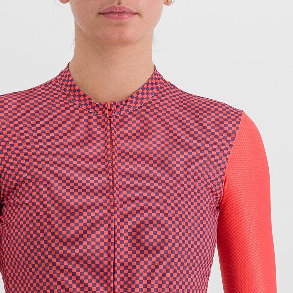 Sportful Checkmate Fietsshirt Korte Mouwen Roze/Paars Dames