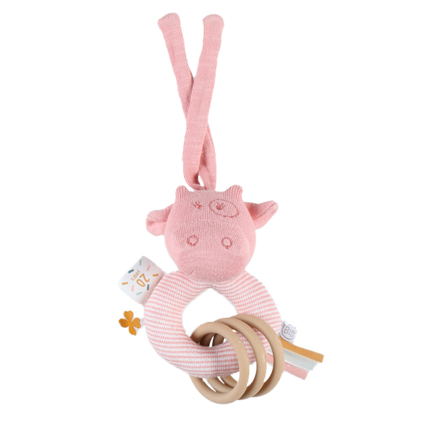 Hochet à anneaux Lola en coton BIO rose