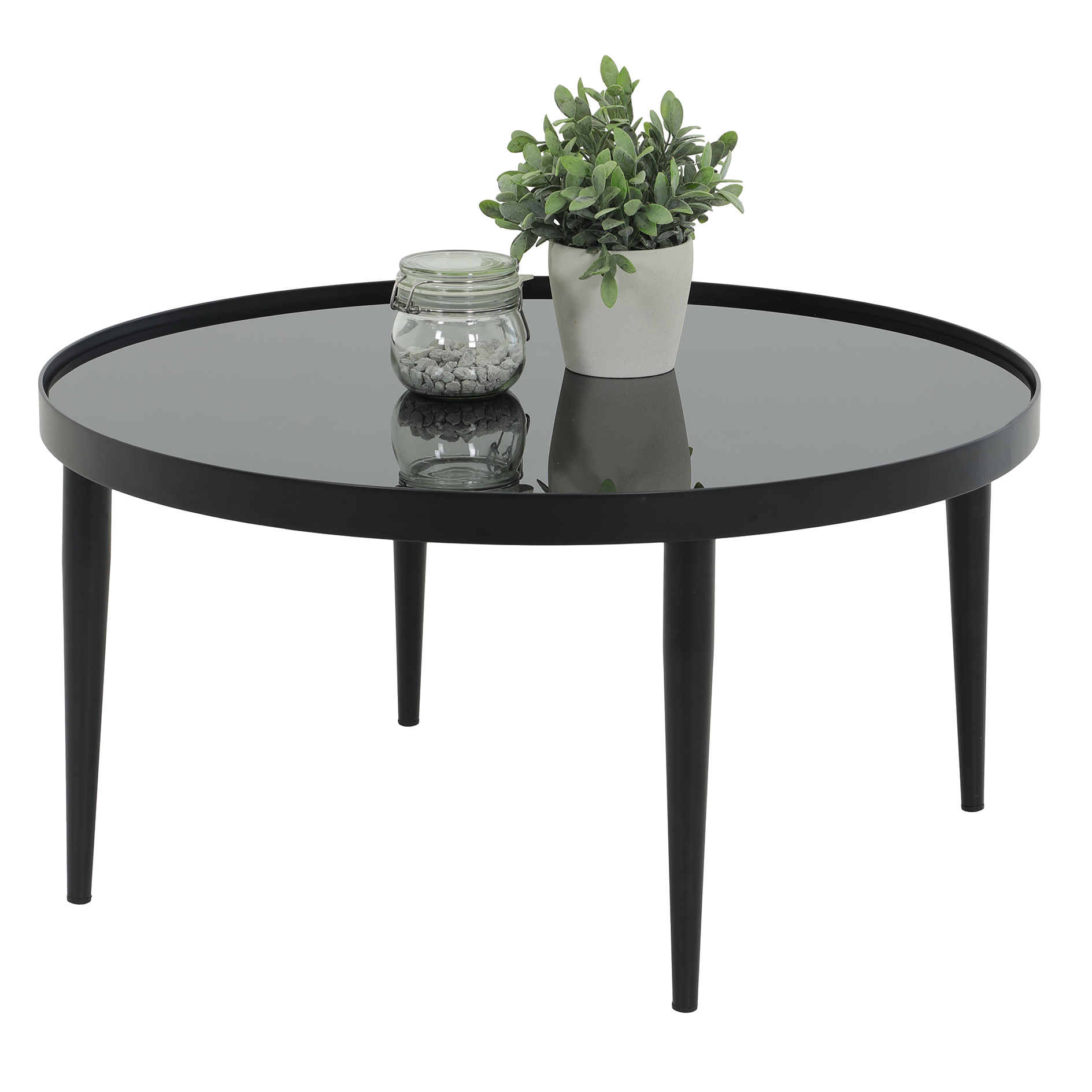 Couchtisch - schwarz - Glasplatte - Ø 80 cm
