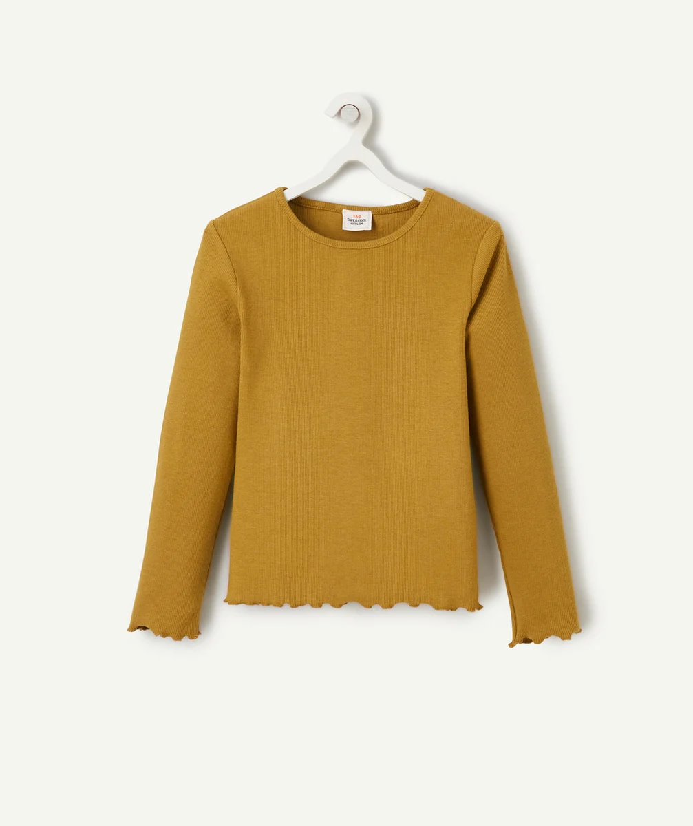 T-SHIRT MANCHES LONGUES FILLE EN COTON BIO JAUNE CÔTELÉ