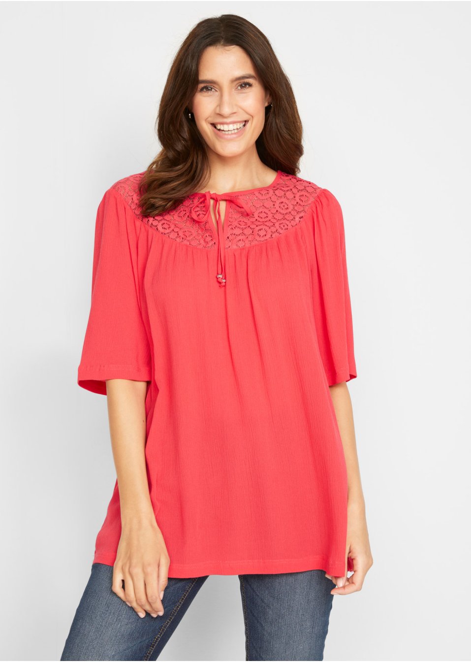 Tunique froissée en viscose, demi-manches