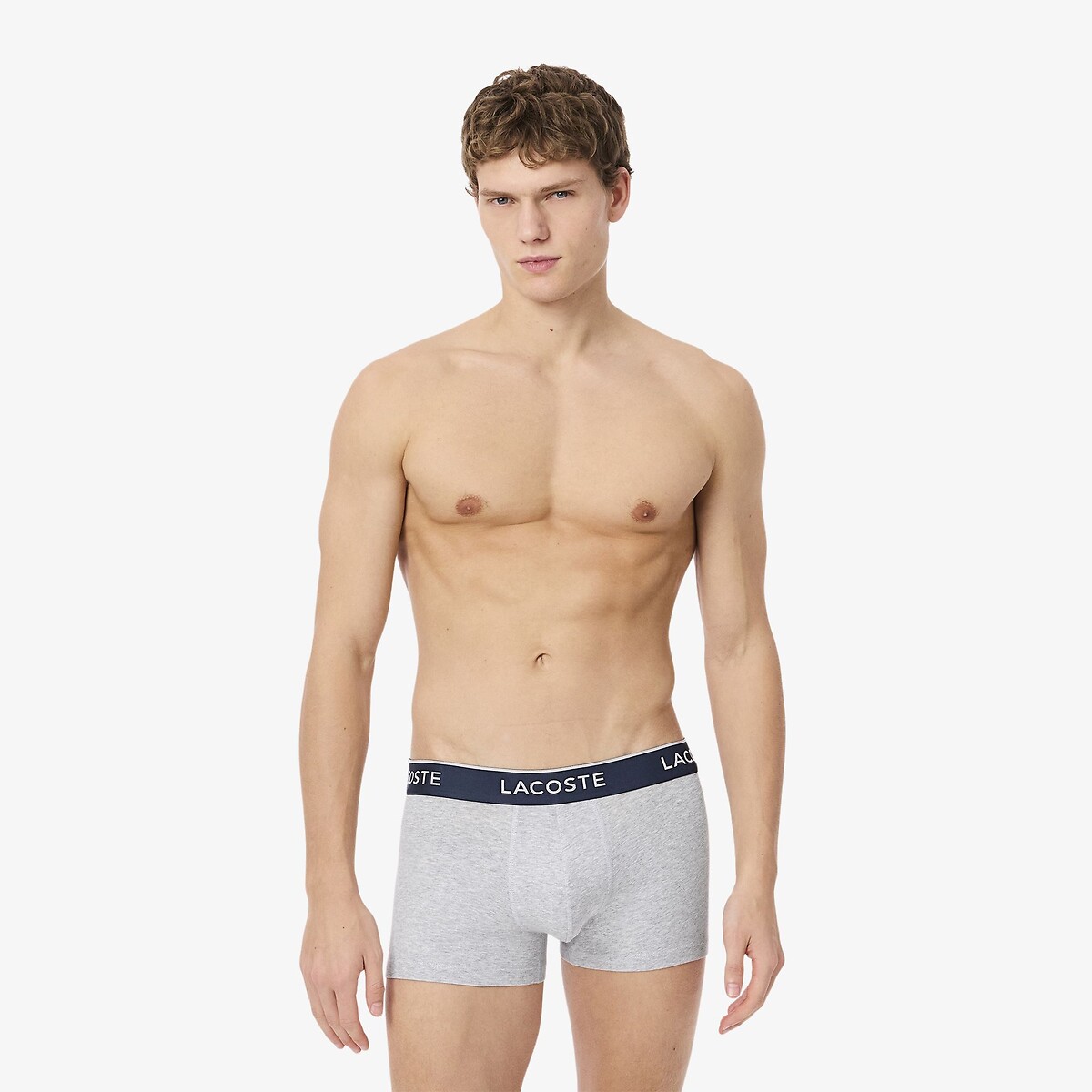 LACOSTE<br>Conjunto de 3 cuecas boxer lisas, algodão elástico