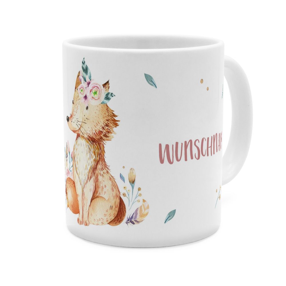 Personalisierte Panorama-Tasse, weiß (Motiv: Fuchs)