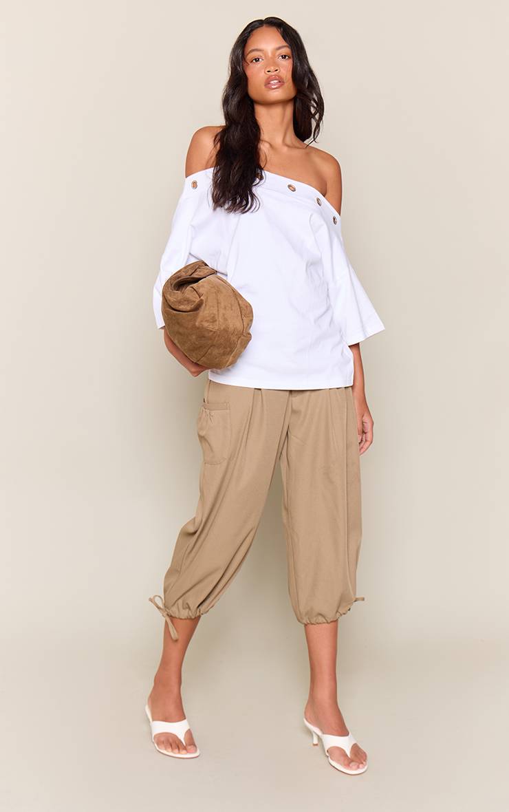 Blanc T-shirt Décontracté Asymétrique En Coton À Œillets Cloutés