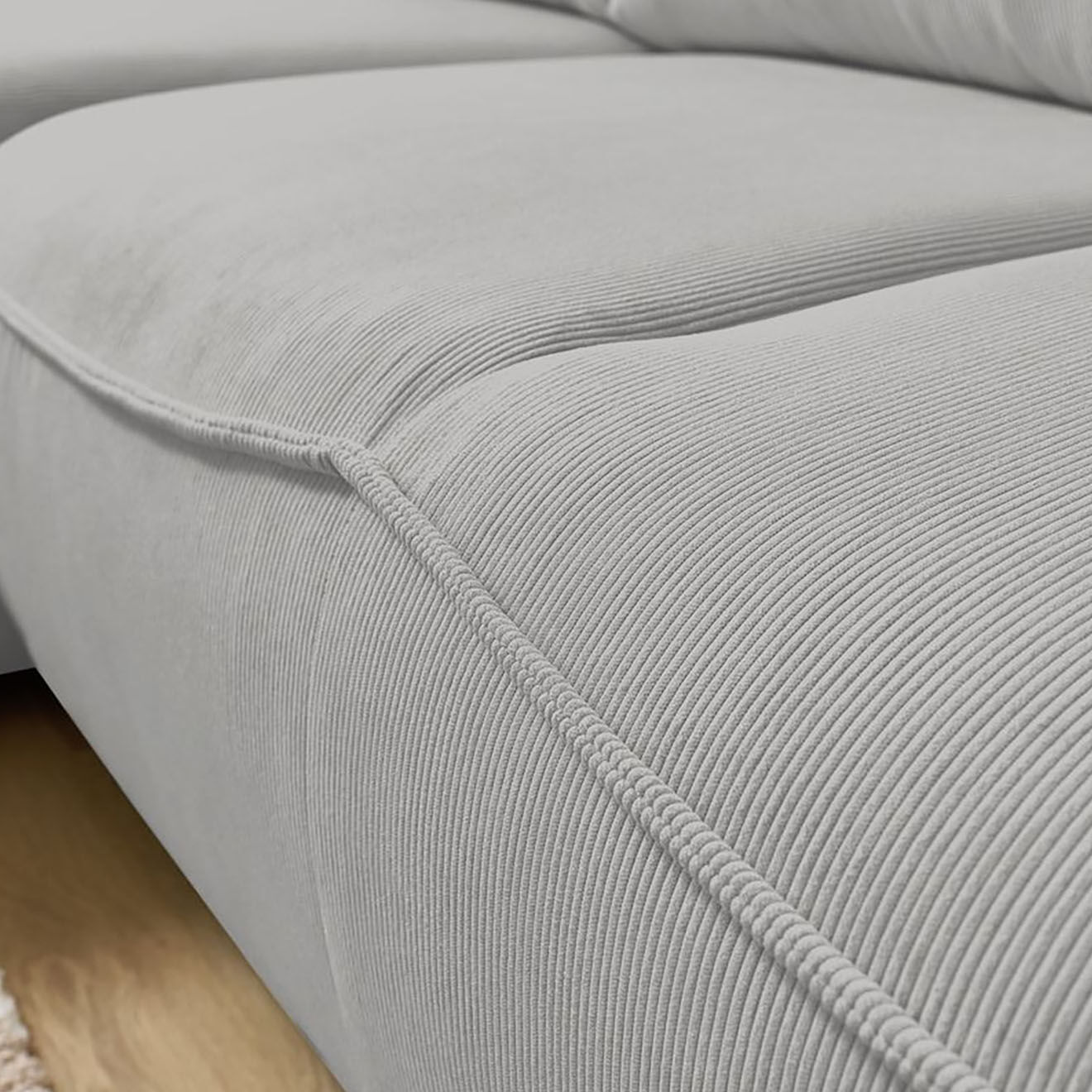 Bobochic Canapé d'angle gauche convertible coffre jasmin velours côtelé gris clair - 256x158x90 cm