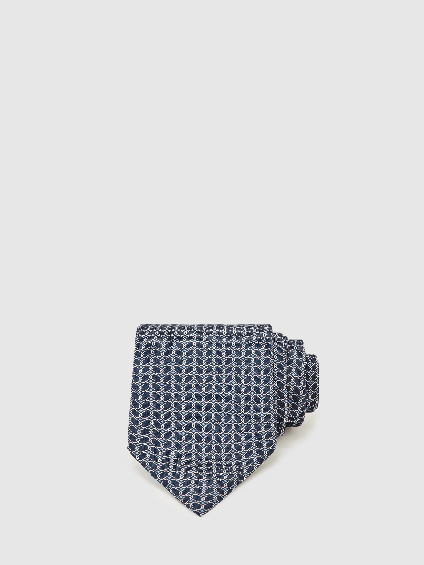 Marineblauw - Reiss Bernardo Silk Geometric-Chain Print Tie