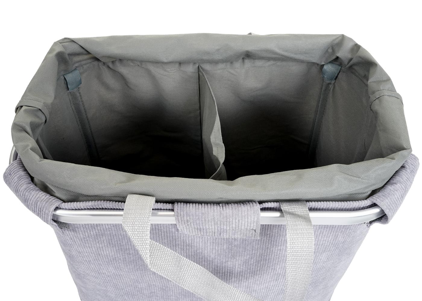 Wäschesammler MCW-C34, Laundry Wäschekorb Wäschebehälter mit Kordelzug, 2 Fächer Henkel 54x52x32cm 89l ~ cord grau