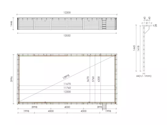 Piscine en bois 12,20x6,20 - H.1,44 m - avec filtration et coffre - BAS762OSPI+SZA - ALTANKA
