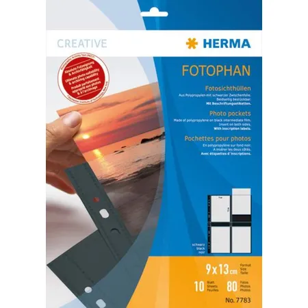 HERMA Fotophan Fotosichthüllen, 9 x 13 cm hoch, schwarz, 10 Hüllen