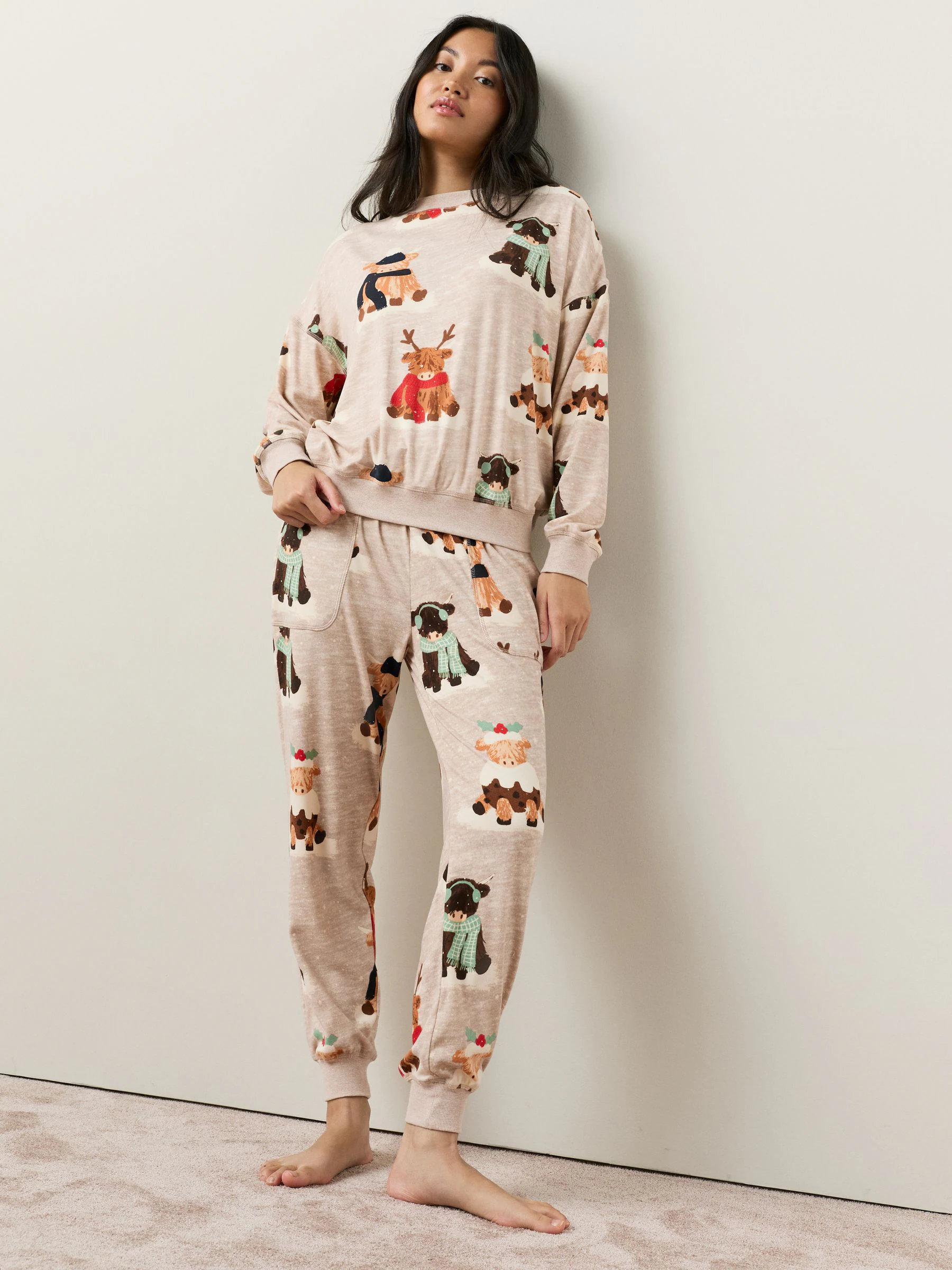 Havermout Hamish The Highland Cow - Bijpassende familie Kerstmis Pyjama's met Lange mouwen