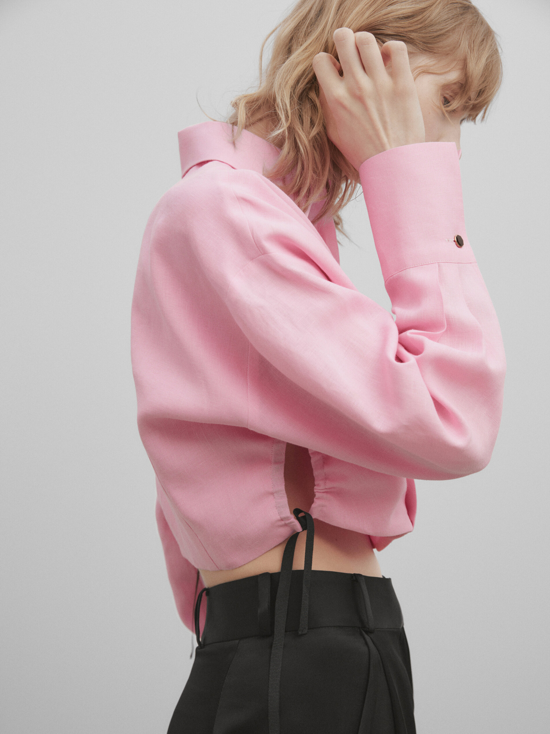 Camisa cropped lino -Studio - ROSA