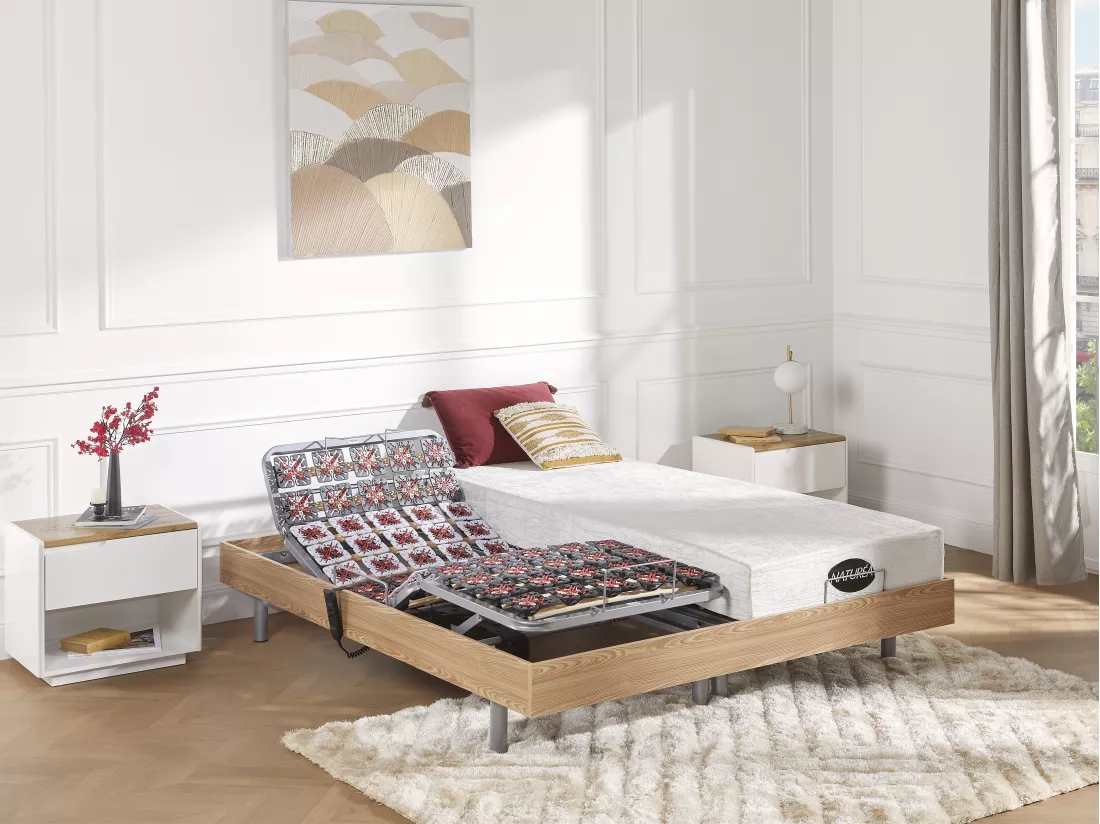 Sommier électrique de relaxation déco 2x78 plots - 2 x 90 x 200 cm - Chêne naturel - NAFURI de YSMÉE