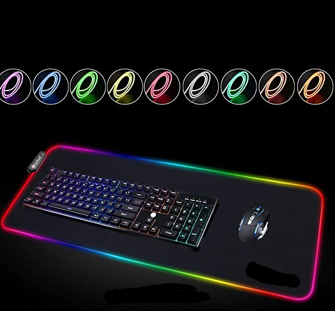 (90x40cm) Gaming Mauspad Mausmatte mit Rutschfester Unterseite   RGB-Beleuchtung - Schwarz