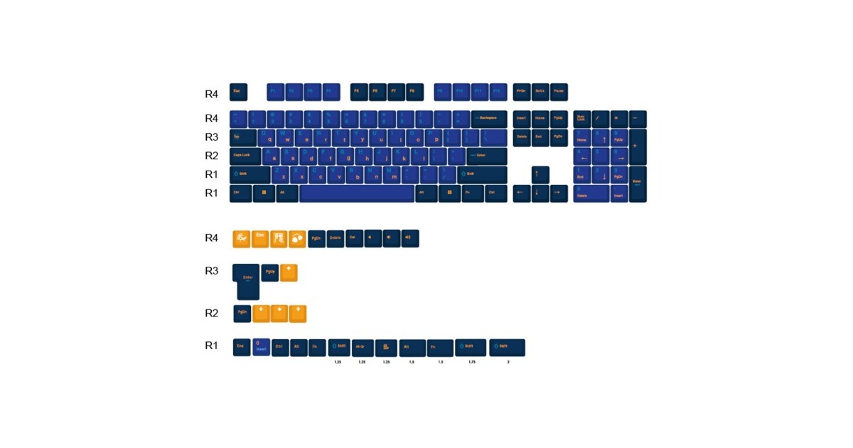 DuckyHorizon keycaps  (Donkerblauw/zwart, 133 stuks)
