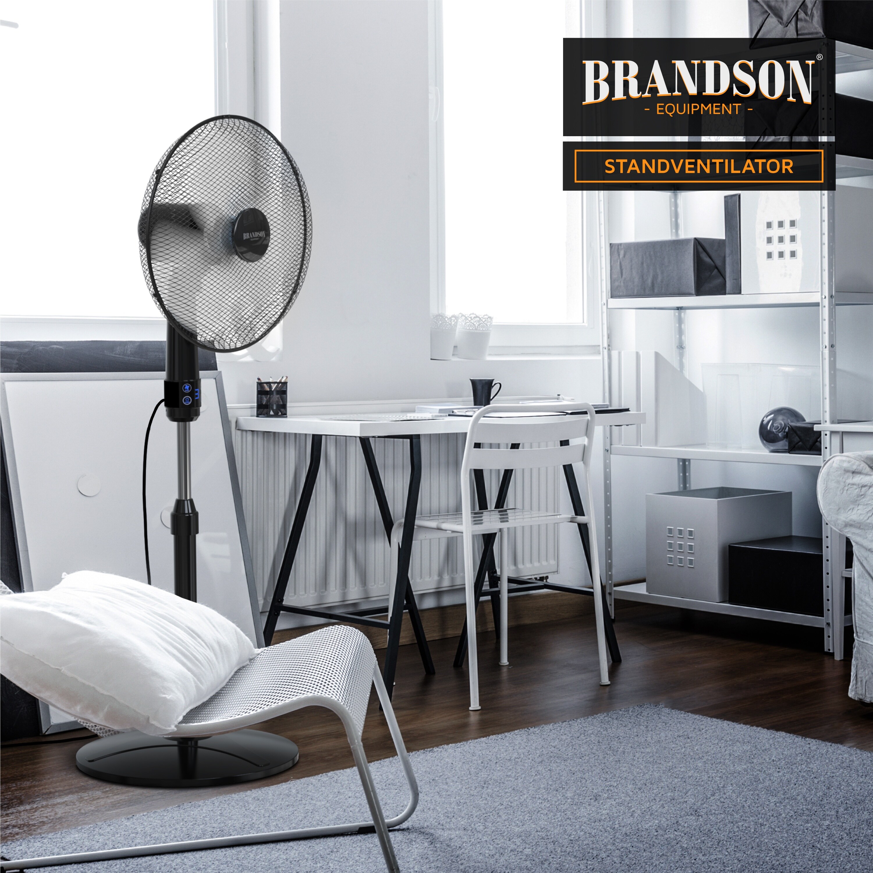 Brandson Standventilator mit Fernbedienung 50W, leise, Ventilator höhenverstellbar, 30° neigbar , 3 Geschwindigkeitsstufen, Oszillation ca. 90°