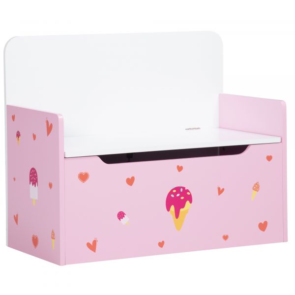 Zonekiz Baú Infantil 2 em 1 Baú de Armazenamento Organizador de Brinquedos com Tampa de Fechamento Seguro 60x30x50cm Rosa