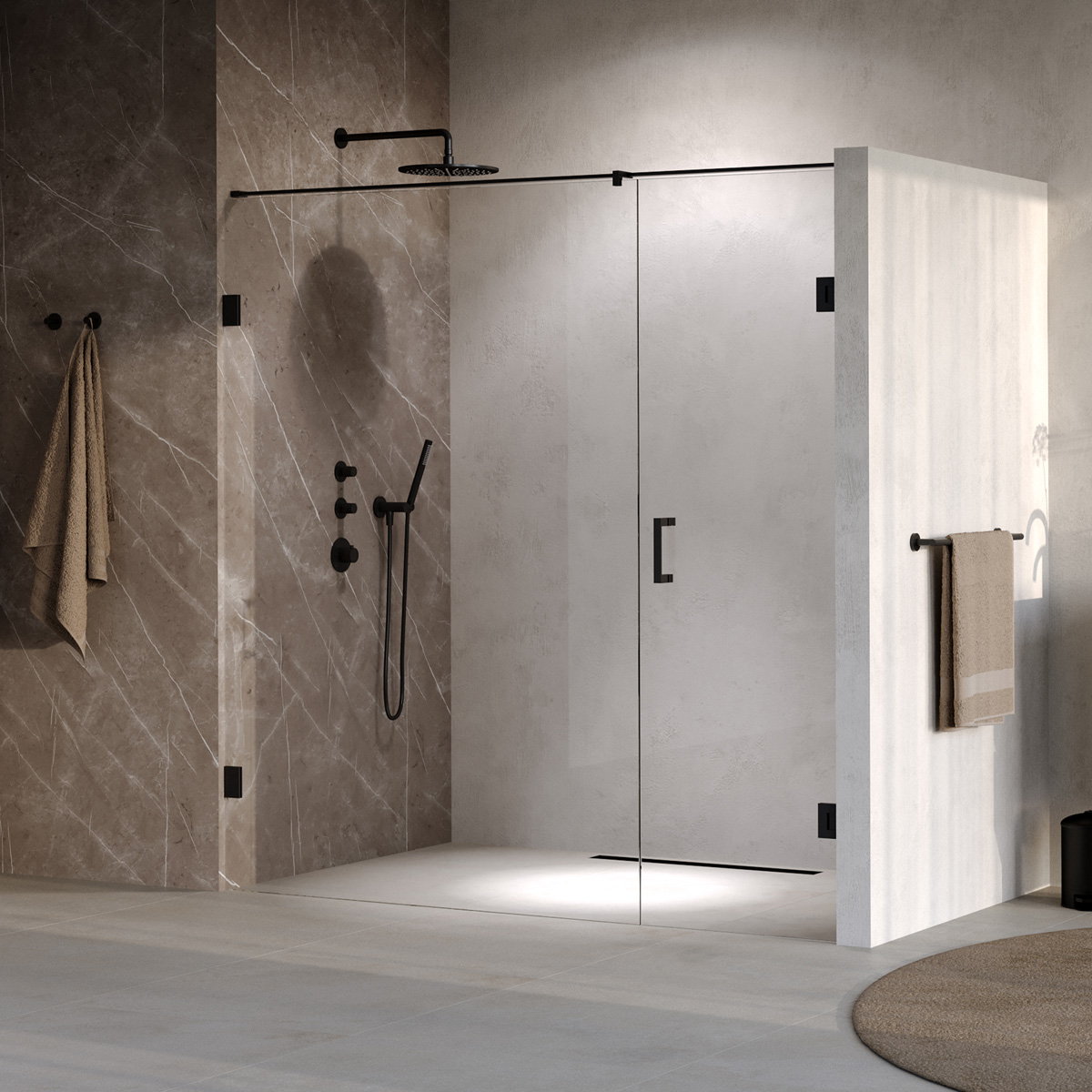 Brauer Void profielloze nisdeur 190cm met draaideur 70cm aan muur zwart mat