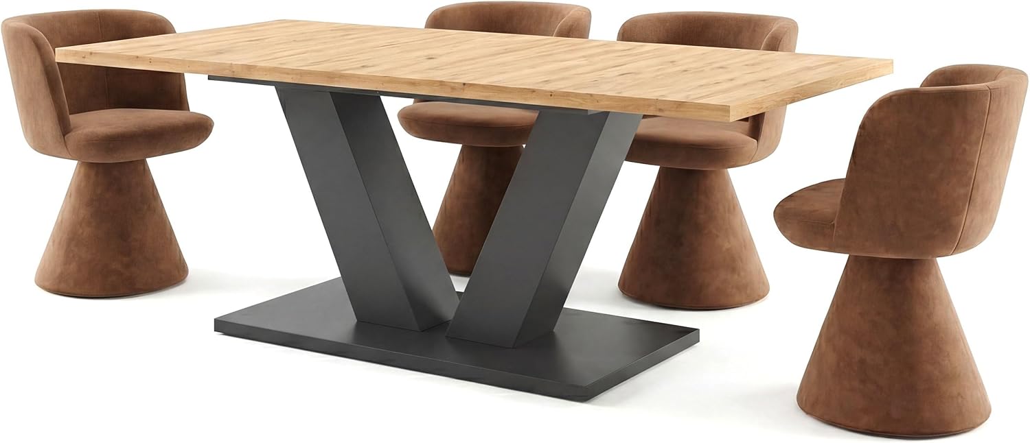 Newroom Esstisch Ausziehbar Anthrazit Wildeiche Esszimmertisch Modern - 150x76x90 cm (BxHxT) - Tisch Küchentisch Speisetisch - Esszimmer Küche Wohnzimmer