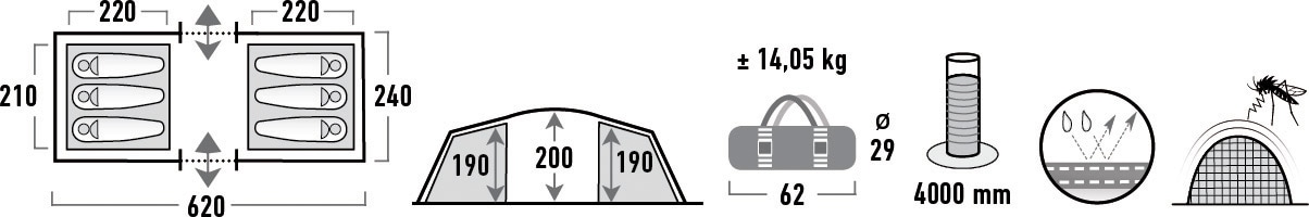 High Peak Tunnelzelt »Tauris 6« 6 Personen Set, mit Transporttasche,