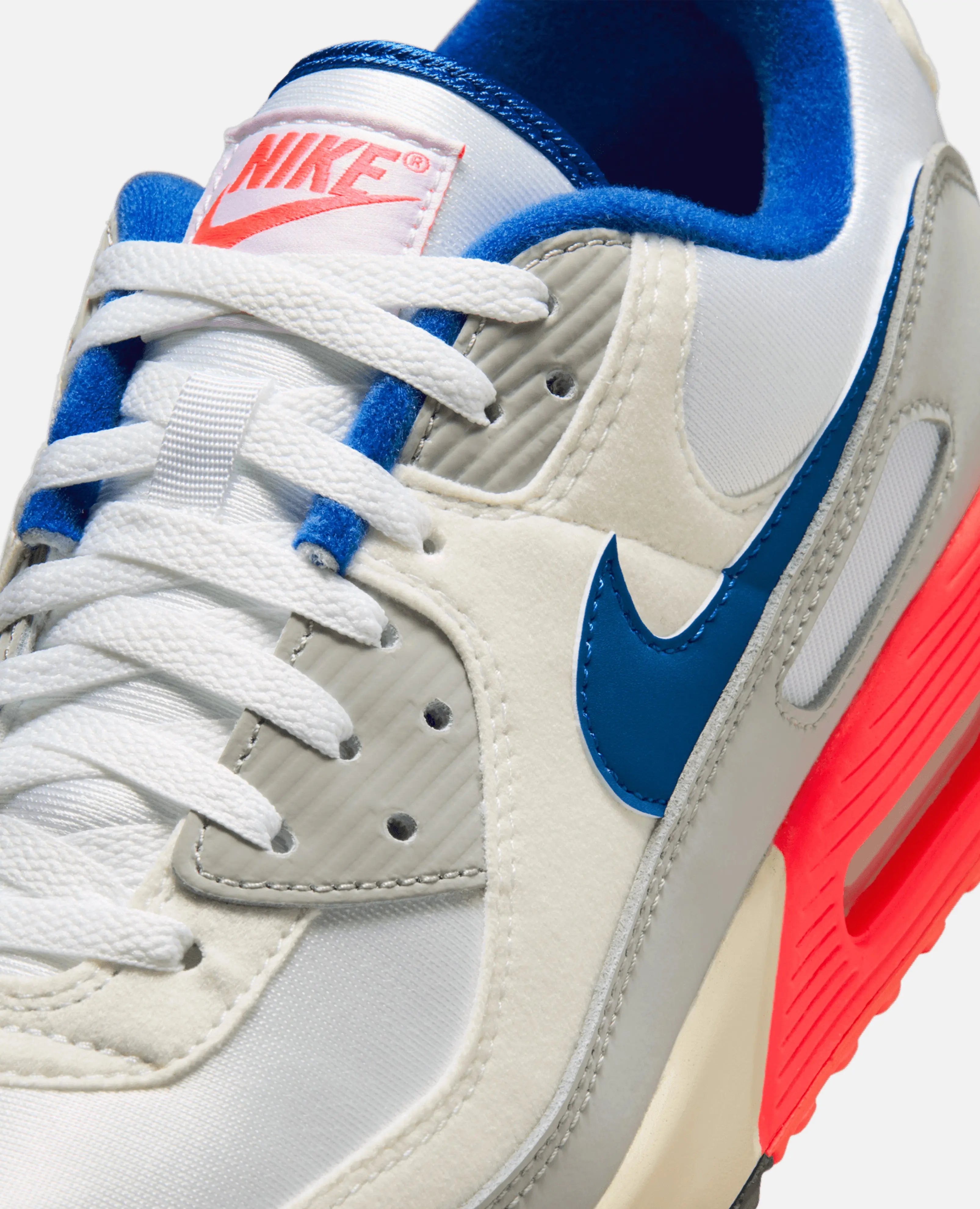 Nike Air Max 90 Qs (Light Base Grey/Sport Royal-Coconut Milk-White-Platinum Tint-Siren Red)