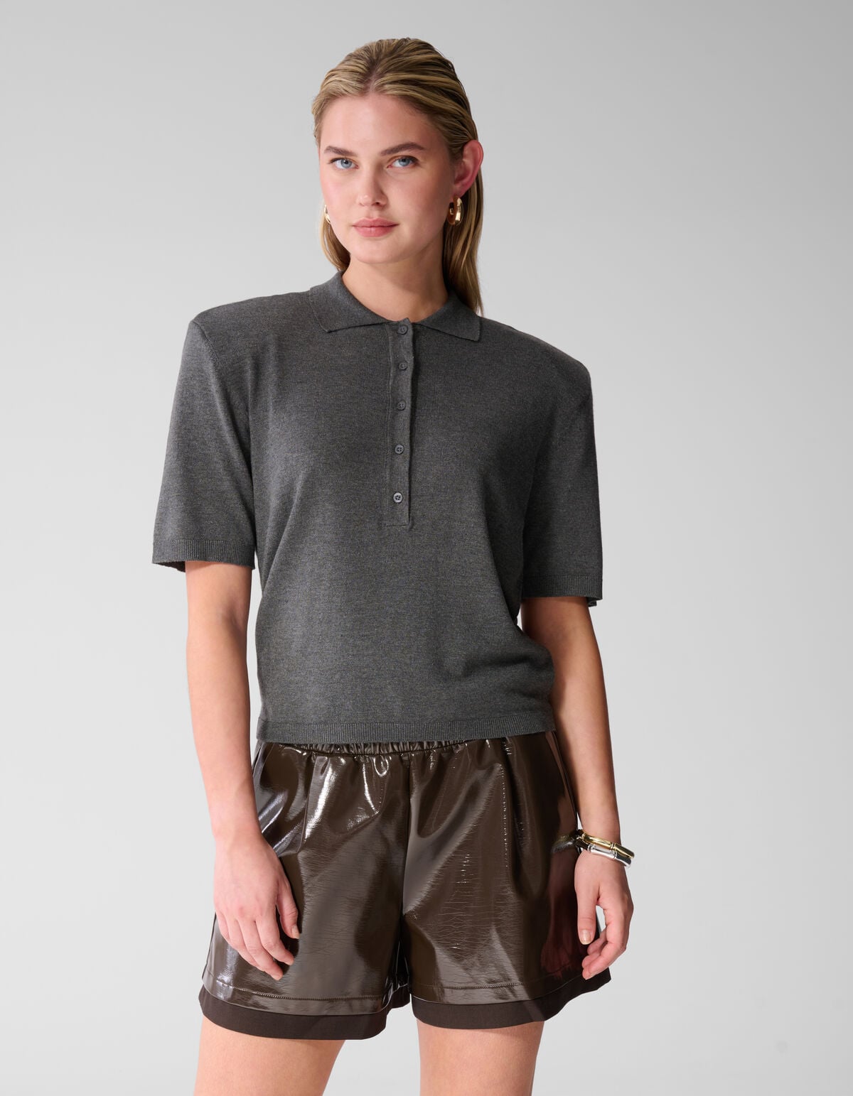 Shortsleeve Gebreide Polo Donkergrijs