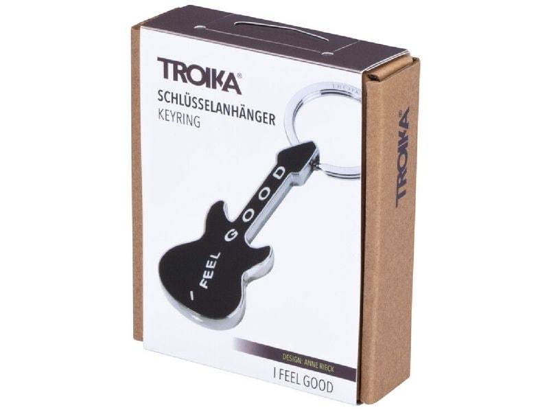 Troika Schlüsselanhänger I feel good Schwarz / Silber Schlüsselanhänger Gitarre mit Schriftzug