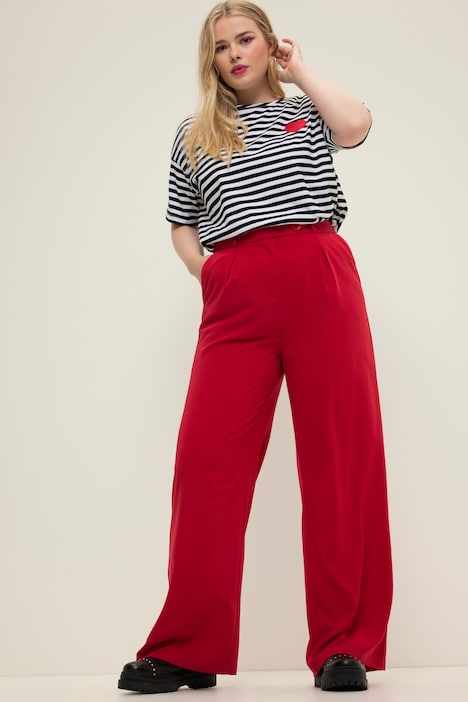 Hose, High Waist, weites Bein, Bundfalten
