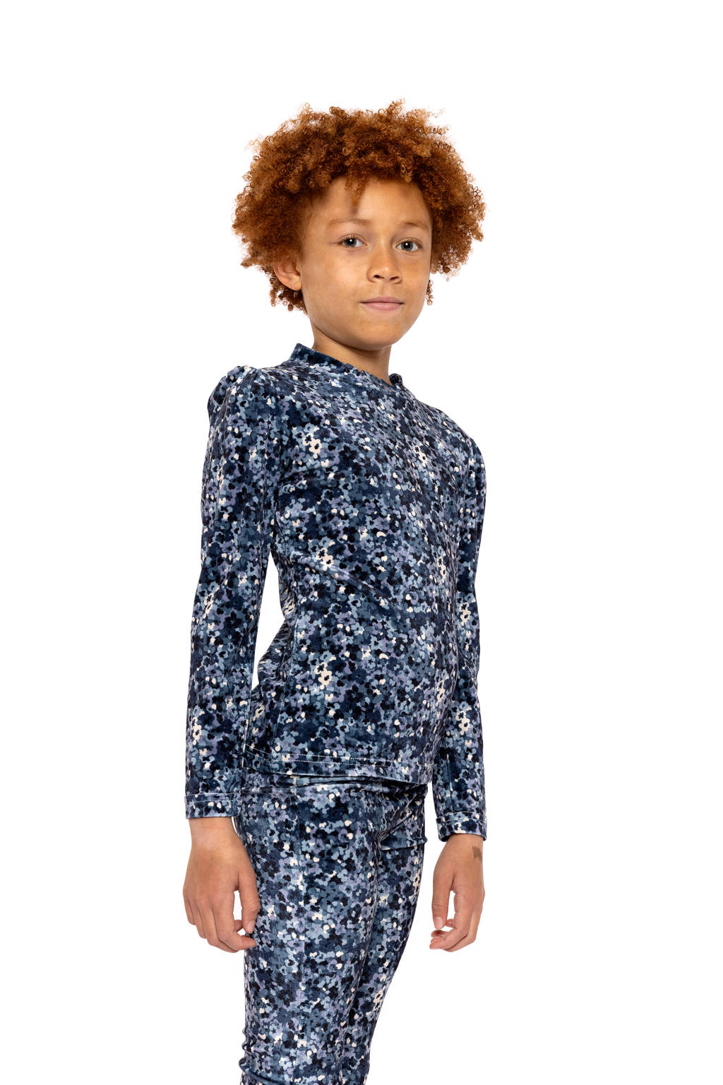 No Way Monday longsleeve met all over print blauw/donkerblauw/ecru