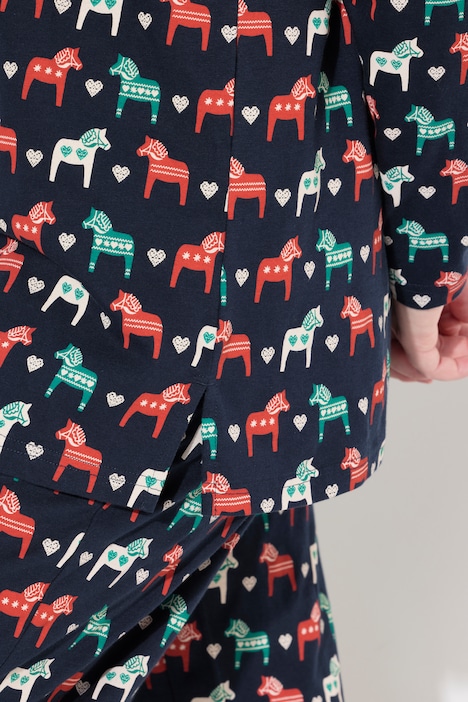 Pyjama-Shirt, Pferde, V-Ausschnitt, Langarm, Biobaumwolle