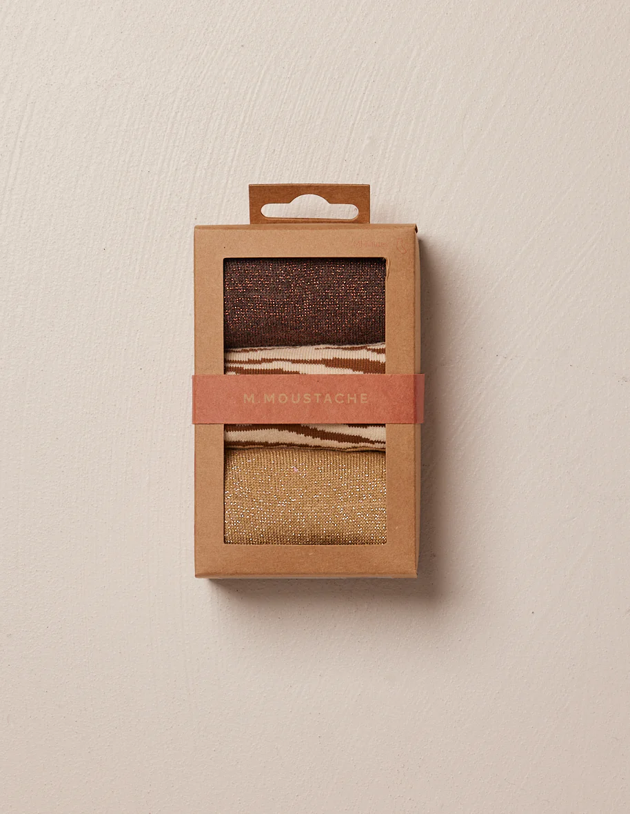 Pack de 3 chaussettes - Zèbre Marron doré