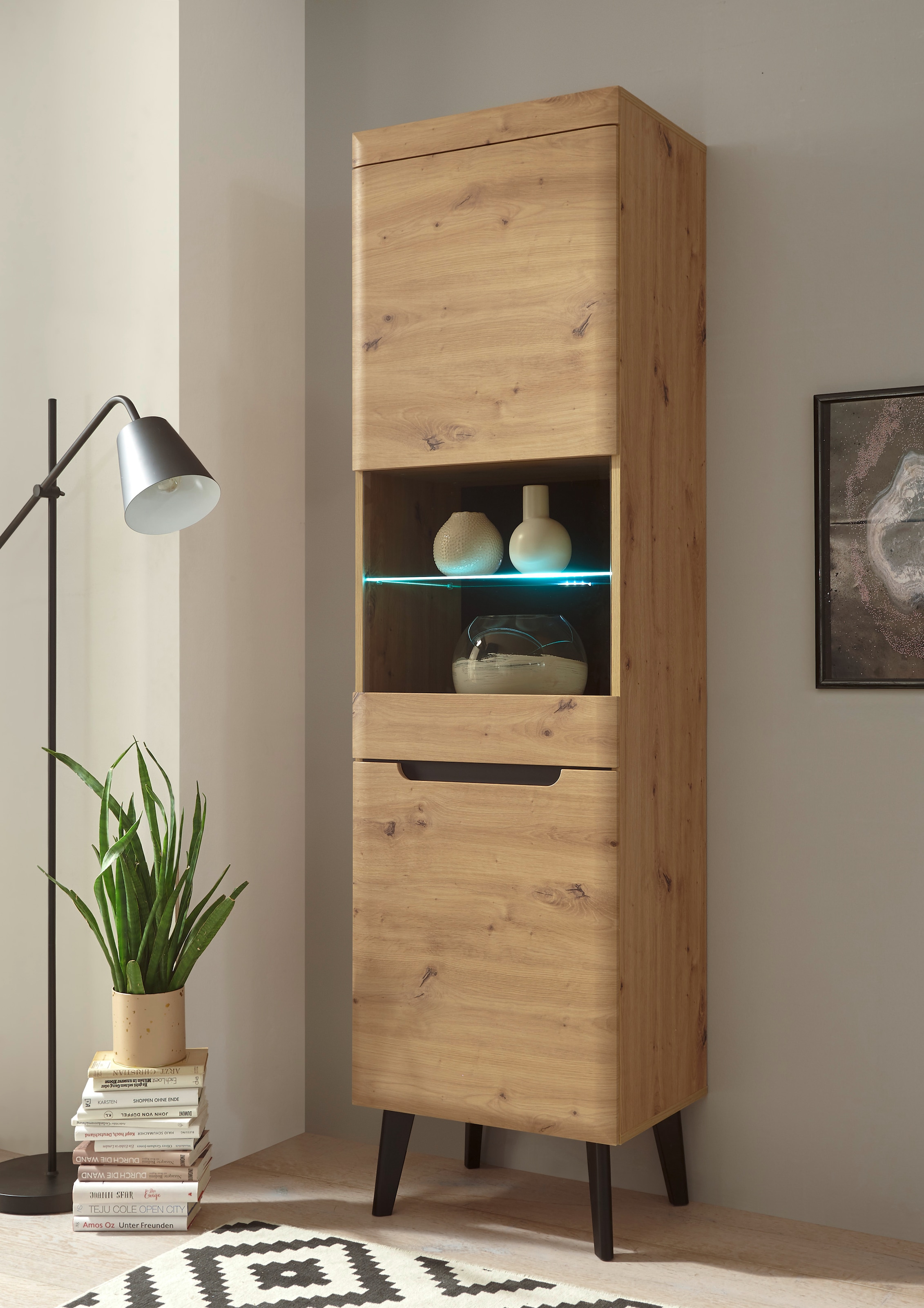 INOSIGN Vitrine »Torge, Hochschrank, Glasvitrine, Standvitrine, Vitrinenschrank« 1 Stk. tlg. in drei verschiedenen Farben verfügbar, Glastür & -boden, 53 cm breit