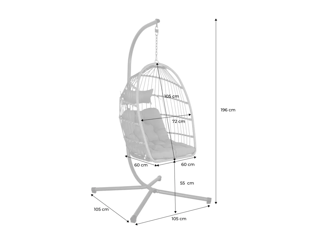 Fauteuil œuf suspendu anthracite TOSCANA acier. osier. polyester. 105 x 105 x 196 cm