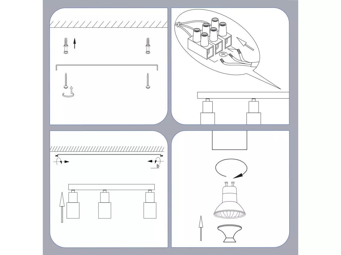 NETTLIFE Spot de plafond 3 flammes GU10 pivotante 355°noir Moderne