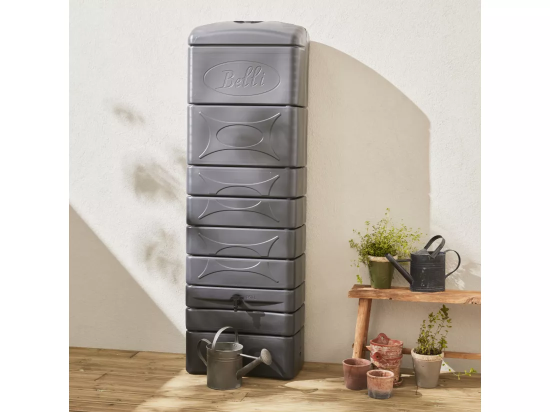 Récupérateur d'eau mural Chastang 300L Anthracite avec kit raccord chéneau inclus