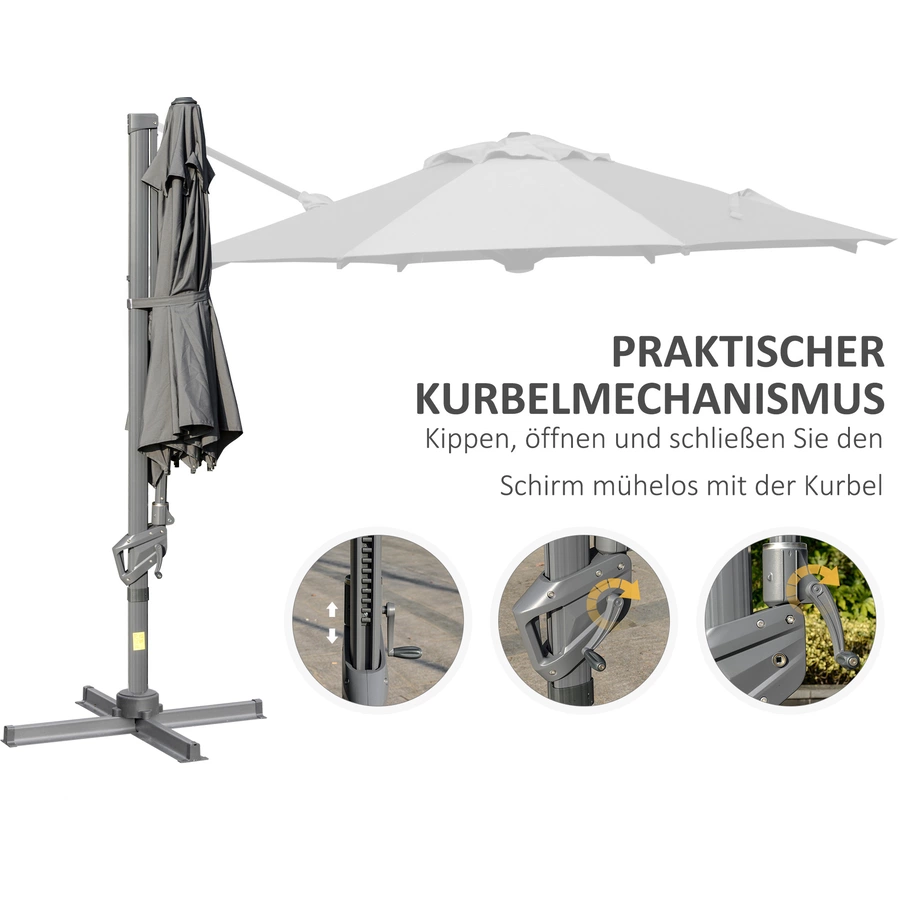 Outsunny Sonnenschirm mit verstellbarem Neigungssystem grau