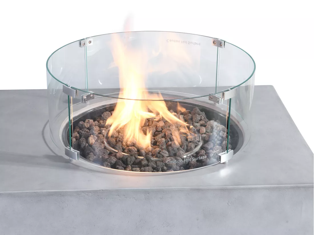 Table braséro rectangulaire au gaz en MGO effet béton – Foyer rond - SEROZA