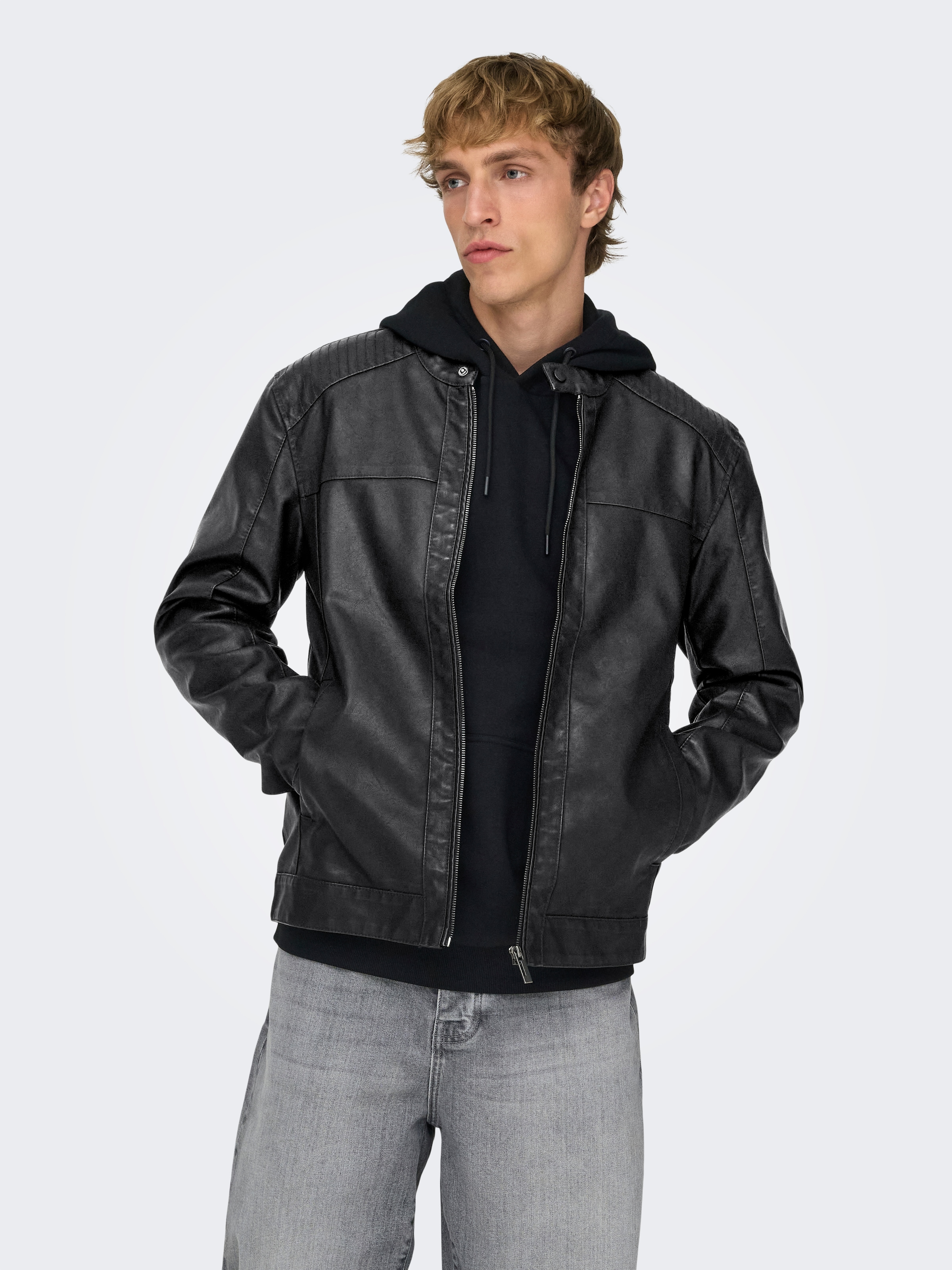 ONLY & SONS Bikerjacke »MIKE PU RACER JACKET« ohne Kapuze
