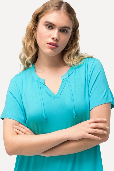 Jersey-Midikleid, A-Linie, Tunika-Ausschnitt, Halbarm
