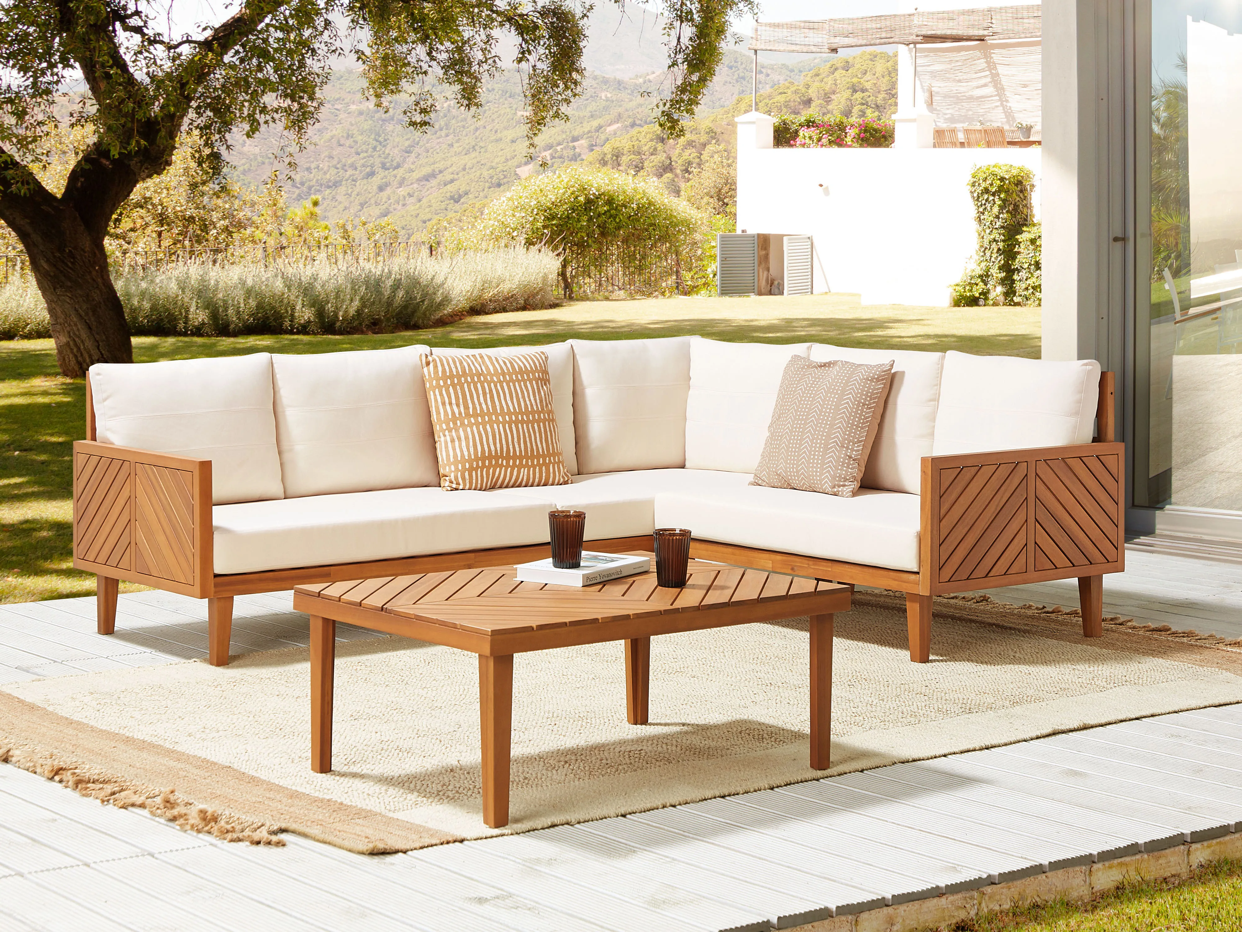 Tuin hoekloungeset met tafel 4-zits BARATTI linkszijdig Acaciahout Bruin