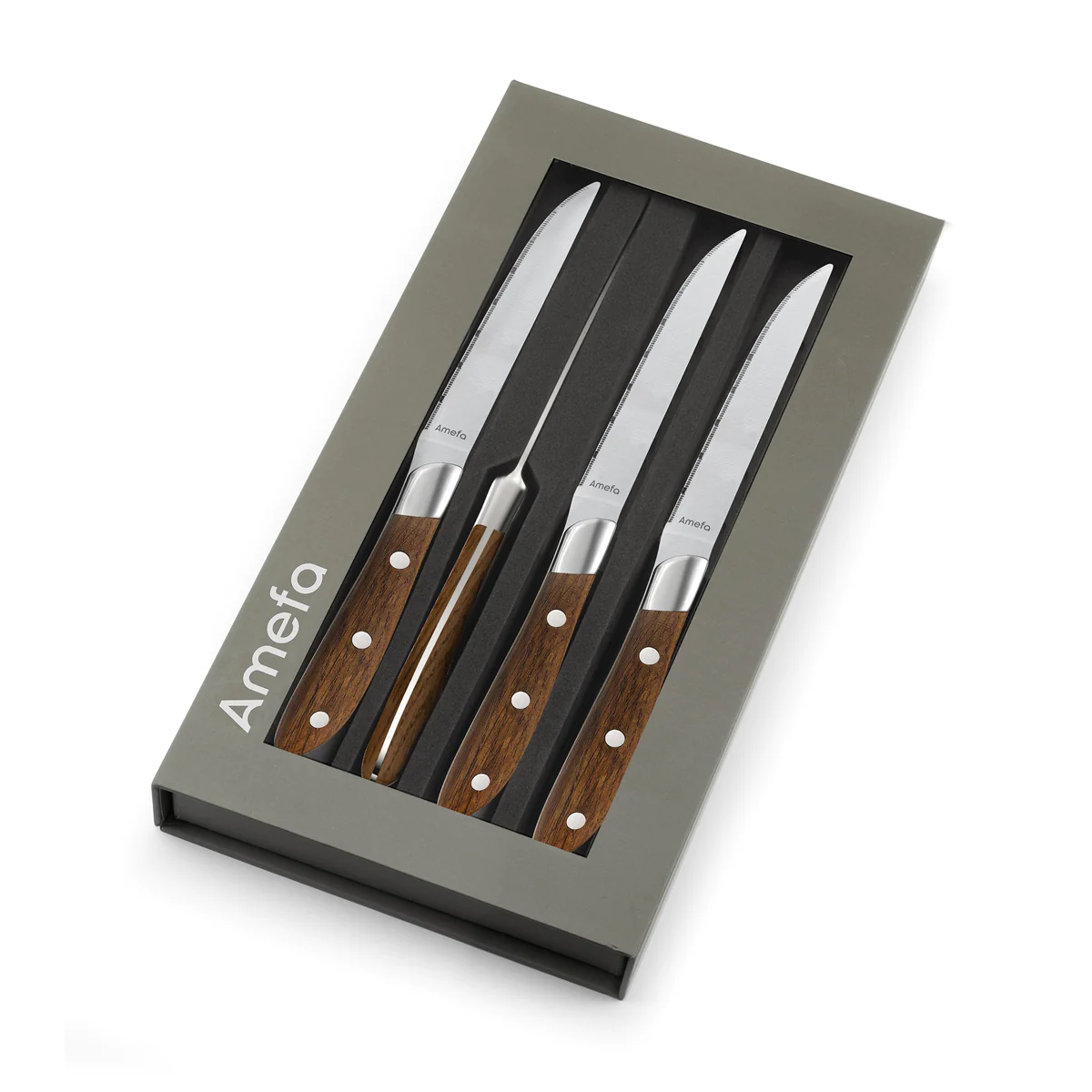 Achille - Coffret 4 couteaux steak bois de frêne Amefa