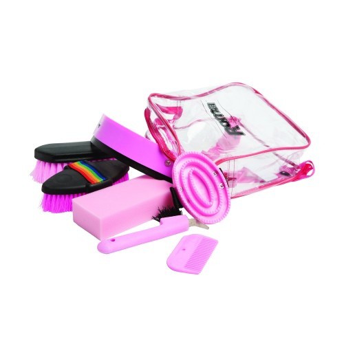 Mochila pequena rosa para cuidados com cavalos