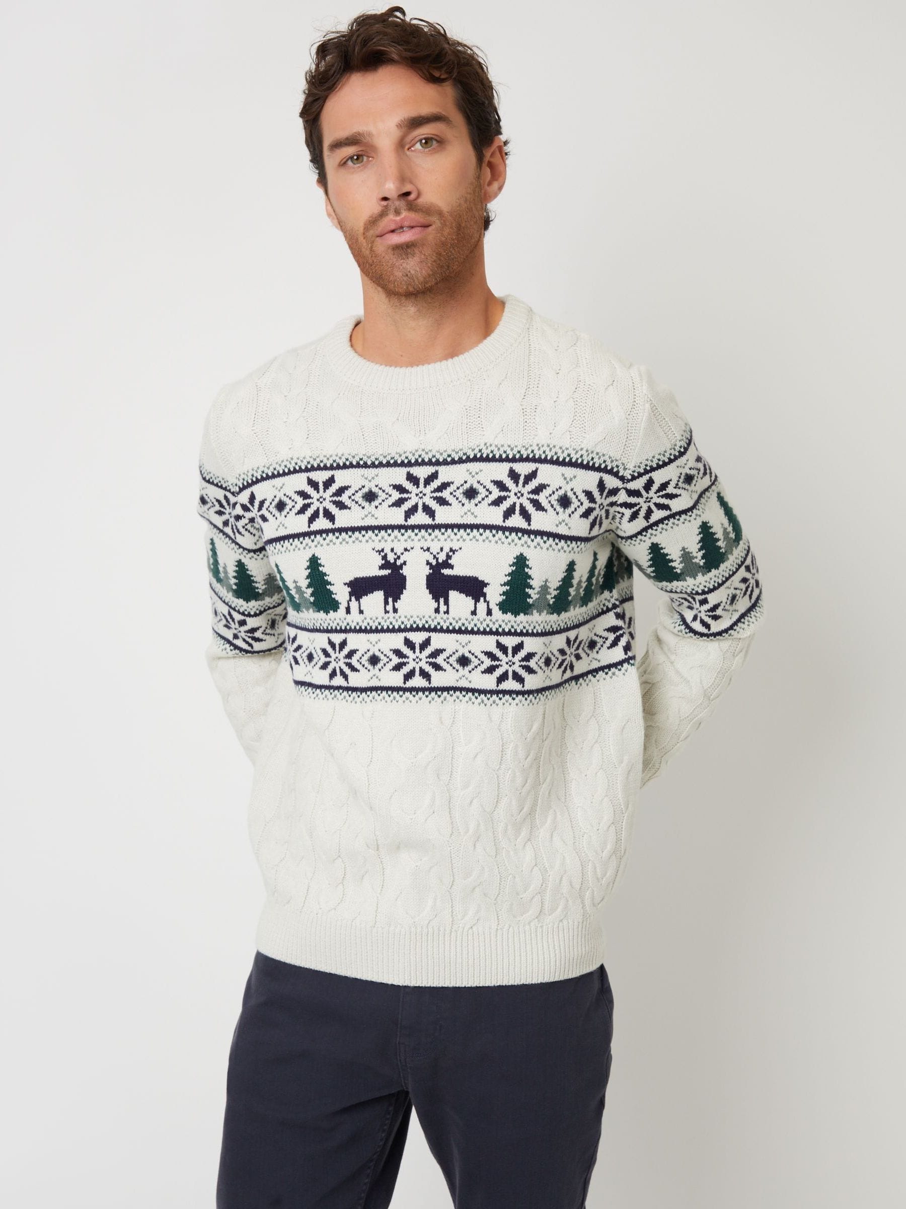 Threadbare Cable Knit Christmas Fairisle Pattern Jumper